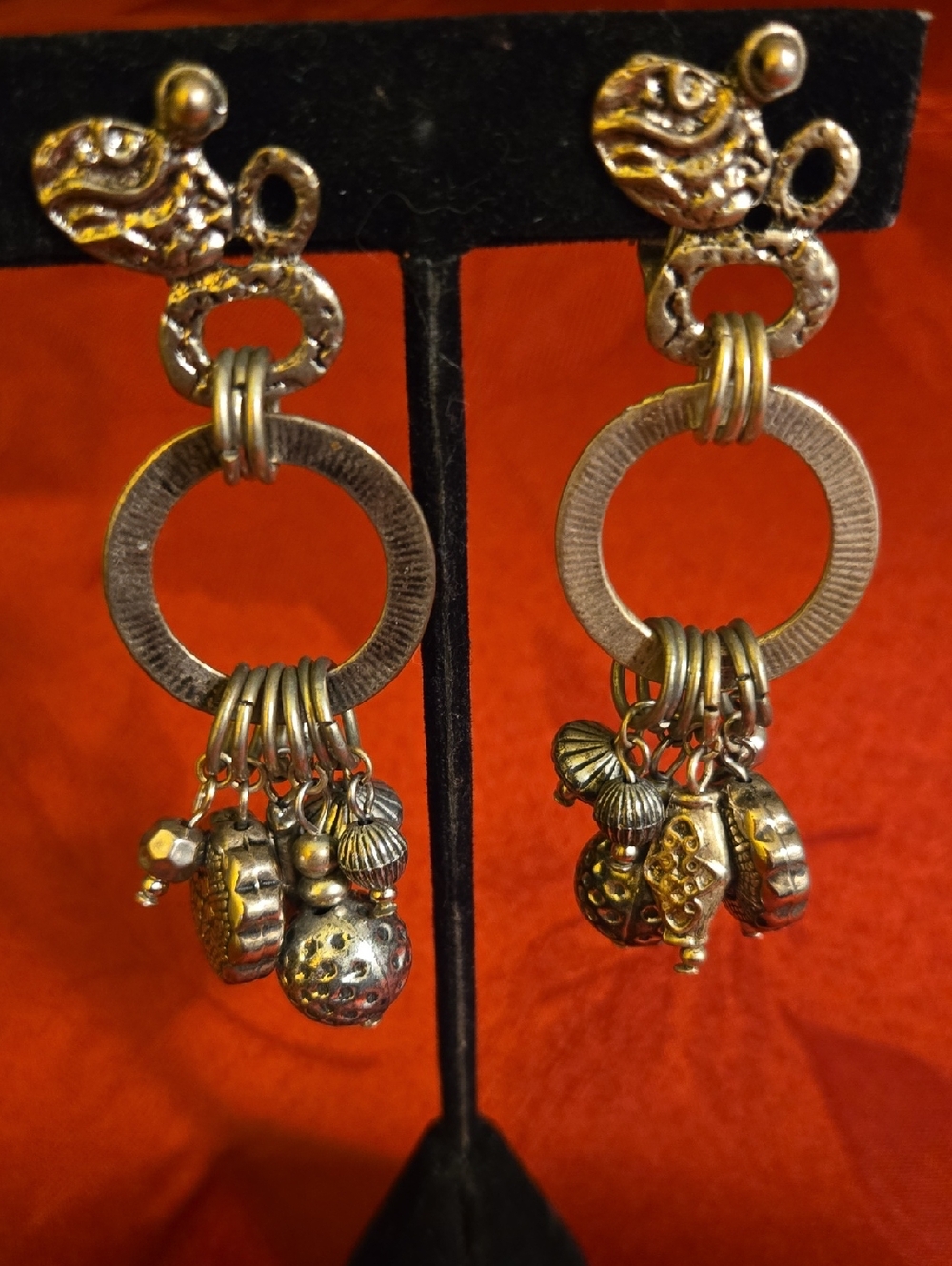 Vintage Boho Silver-Tone Charm Drop Earrings